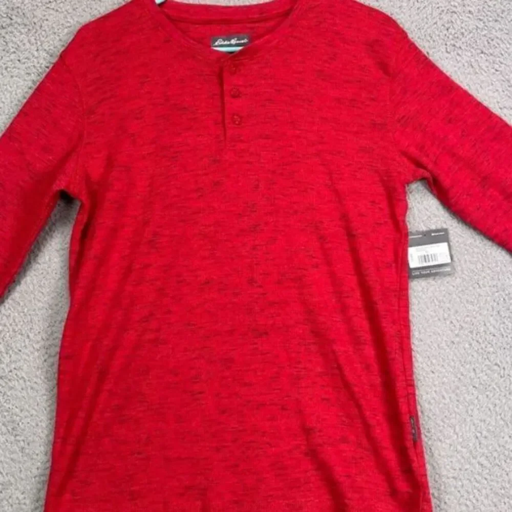 Eddie Bauer Henley Shirt Boys XL 18 20 Red Waffle Insulated Base Layer Youth NEW